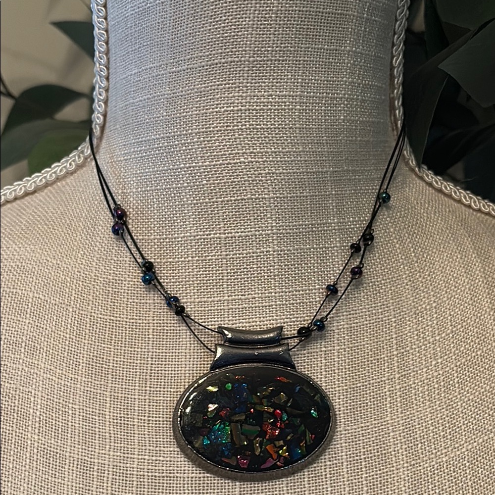 Chico's Black Necklace with Artistic Pendant